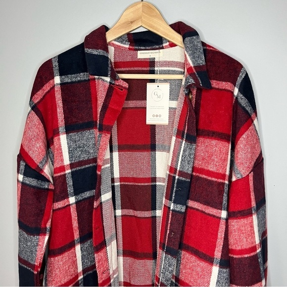 Goodnight Macaroon Winnie Red Plaid Flannel Button Up Shacket Size Medium NWT - Picture 4 of 16